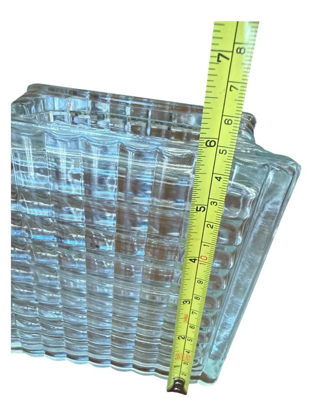 Vintage West German Glass Block Vase MCM Brutalist Bauhaus Art Deco Clear